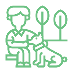 an icon of someone at a park with a dog to represent community participation